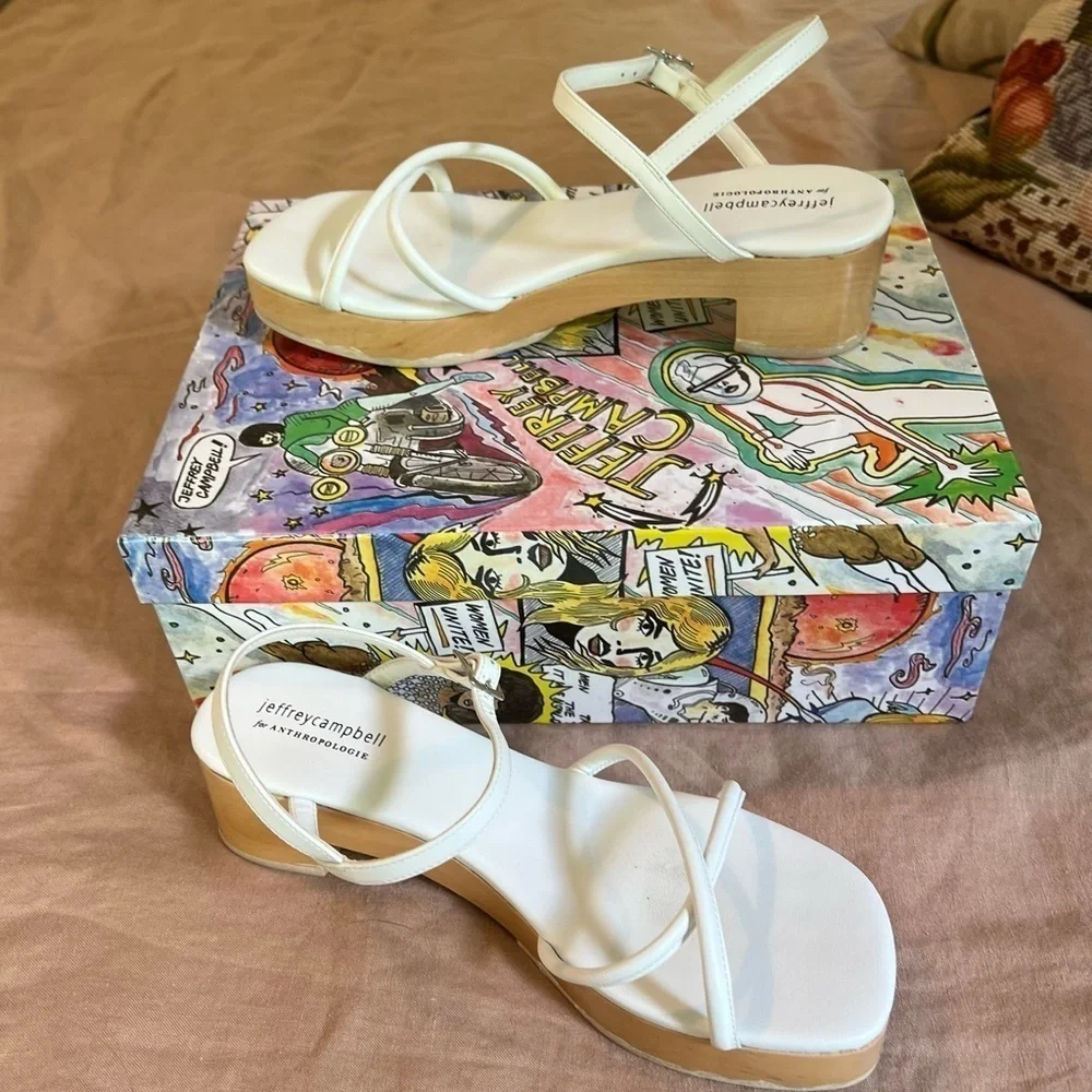 Anthropologie Jeffrey Campbell White Wooden Platform Sandals Platforms Size 7